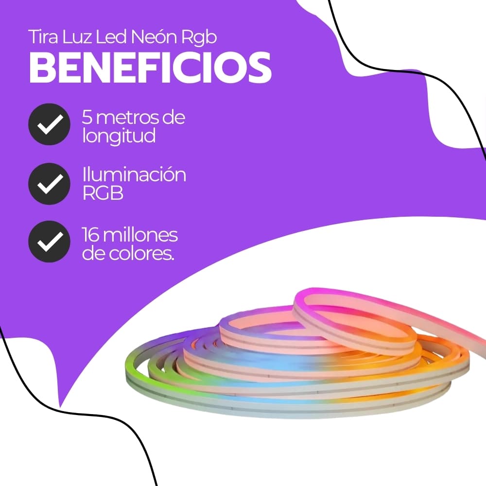 Tira LED Neón RGB 5 Metros con Bluetooth y Control USB | Cinta de Luces Flexible para Decorar Dormitorio, Escritorio o Sala | Novystor — imagen 4