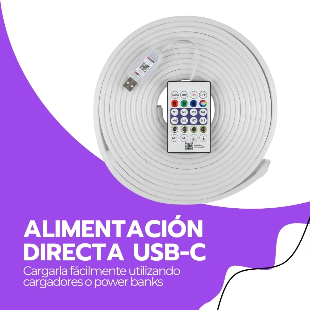 Tira LED Neón RGB 5 Metros con Bluetooth y Control USB | Cinta de Luces Flexible para Decorar Dormitorio, Escritorio o Sala | Novystor — imagen 7