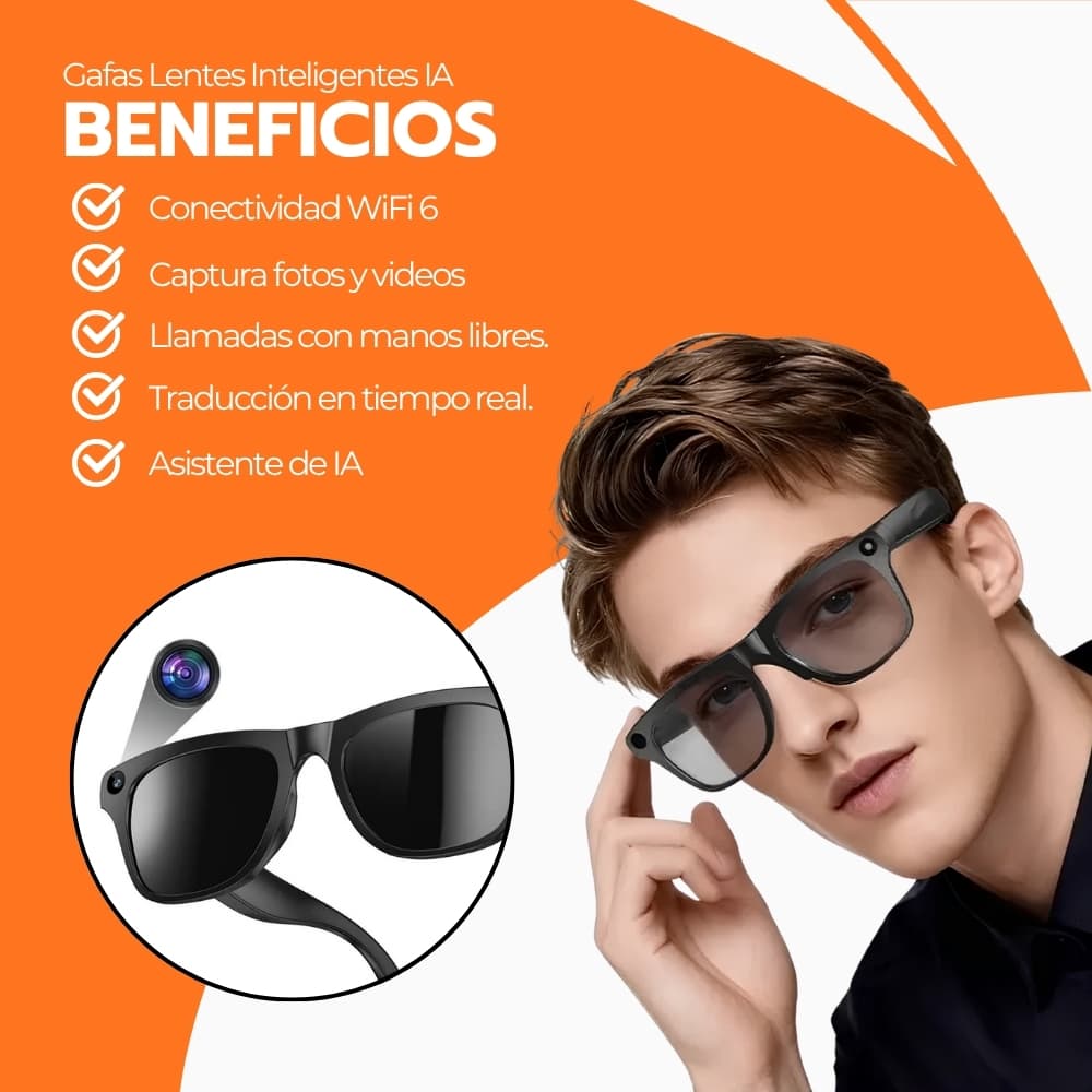 Gafas Ray Ban con Camara 8MP y Traducción IA | Gafas Inteligentes XK One Pro con Bluetooth 5.0, Video 1080P y Batería de 6 Horas | Novystor — imagen 4