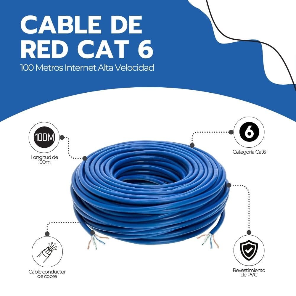 Cable de Red Cat 6 100 Metros Internet Alta Velocidad — imagen 3