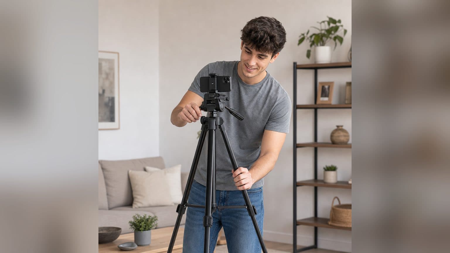 Palos para selfie de Novystor con patas de trípode desplegadas, adaptador de celular y control remoto Bluetooth, sobre fondo blanco de estudio