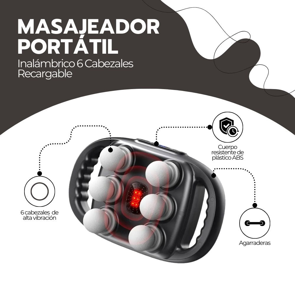 Masajeador Portátil Inalámbrico 6 Cabezales Recargable