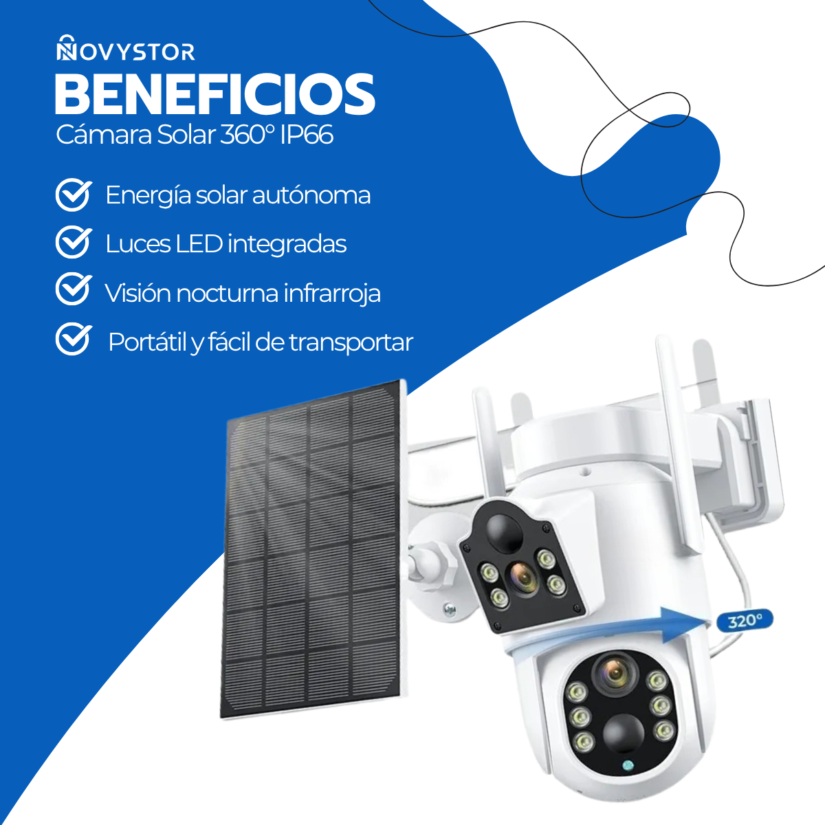 Cámara Solar 360° IP66 Visión Nocturna HD 128GB Wifi