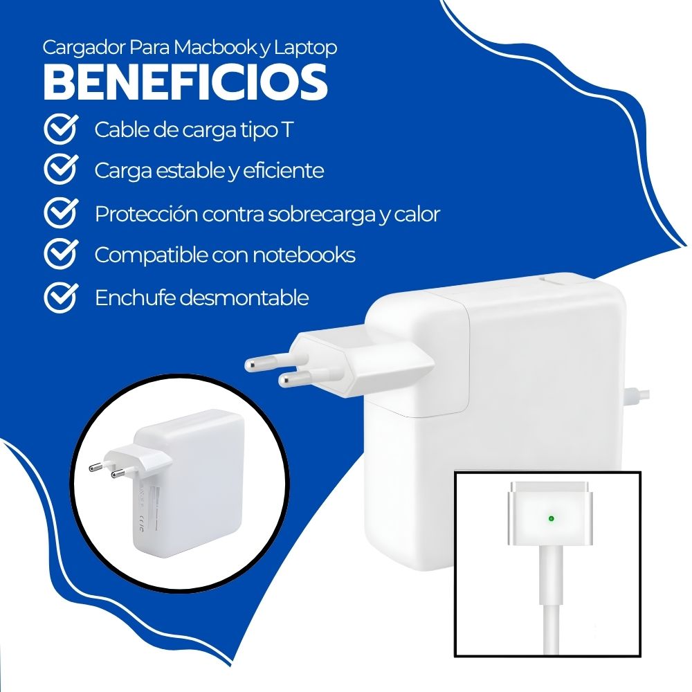 Cargador Para Macbook y Laptop 60W Desmontable Conector T