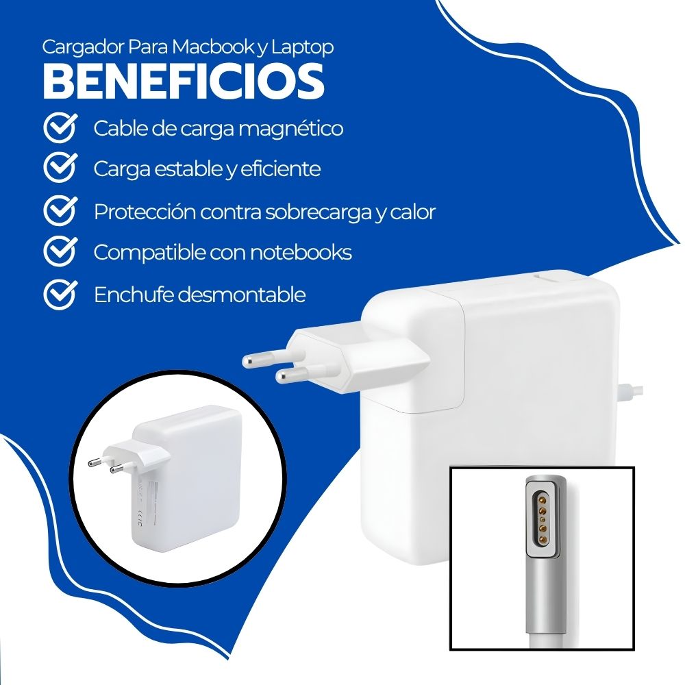 Cargador Para Macbook y Laptop 60W Conector Magnético