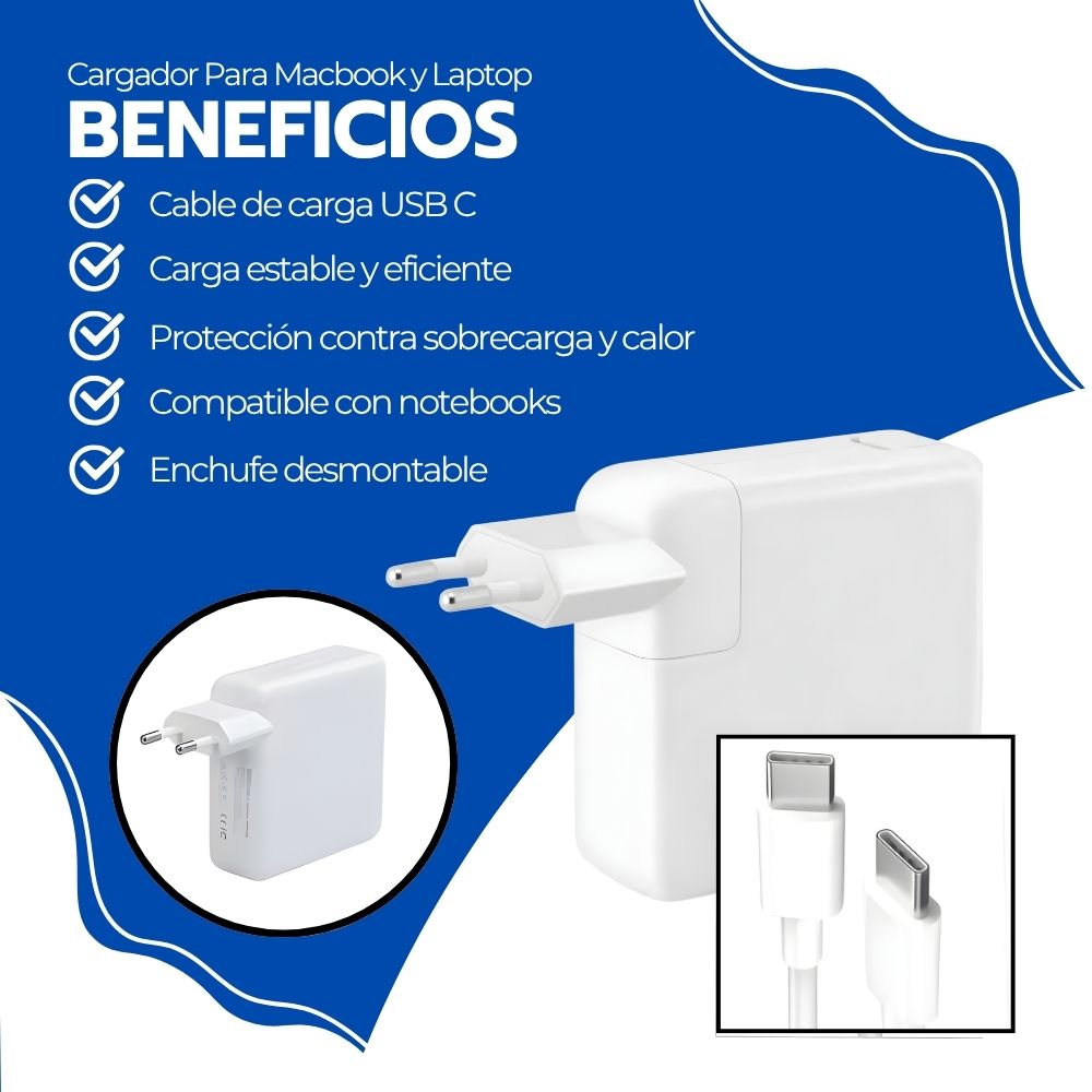 Cargador 87W Cable Tipo C Carga Rápida Para Laptop Y Macbook