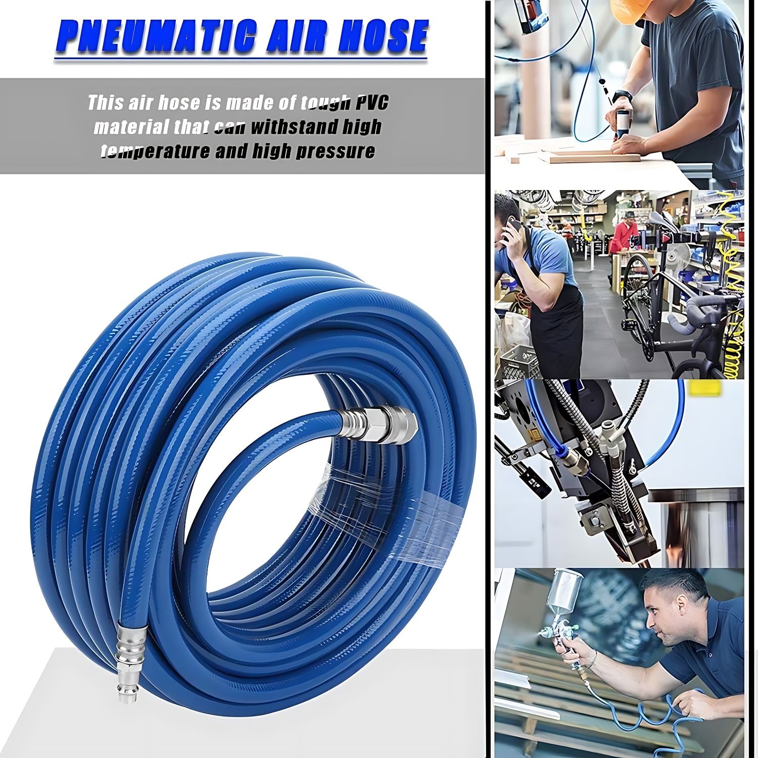 Manguera 10 Metros Para Compresor/aire Pvc 1/4 Azul