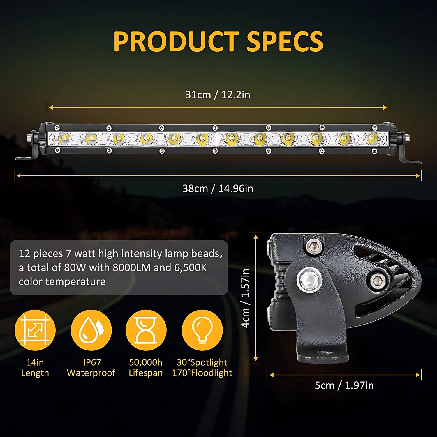 Barra Led Neblinero Recta Slim 72w para Auto 4x4 - 65 Cm