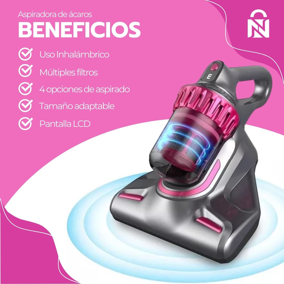 Aspiradora de Ácaros 4en1 Inalámbrica con Luz UV Portátil