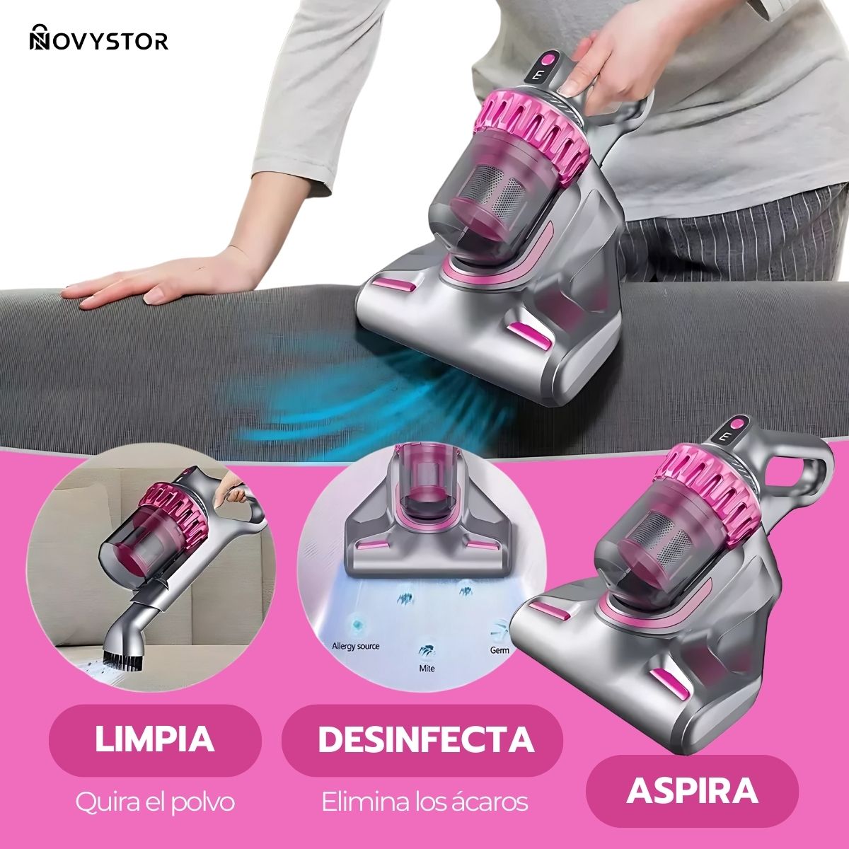 Aspiradora de Ácaros 4en1 Inalámbrica con Luz UV Portátil