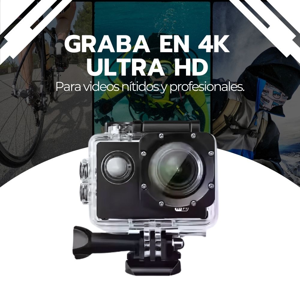 Cámara de Acción Deportiva 4K Wifi Sumergible Gran Angular