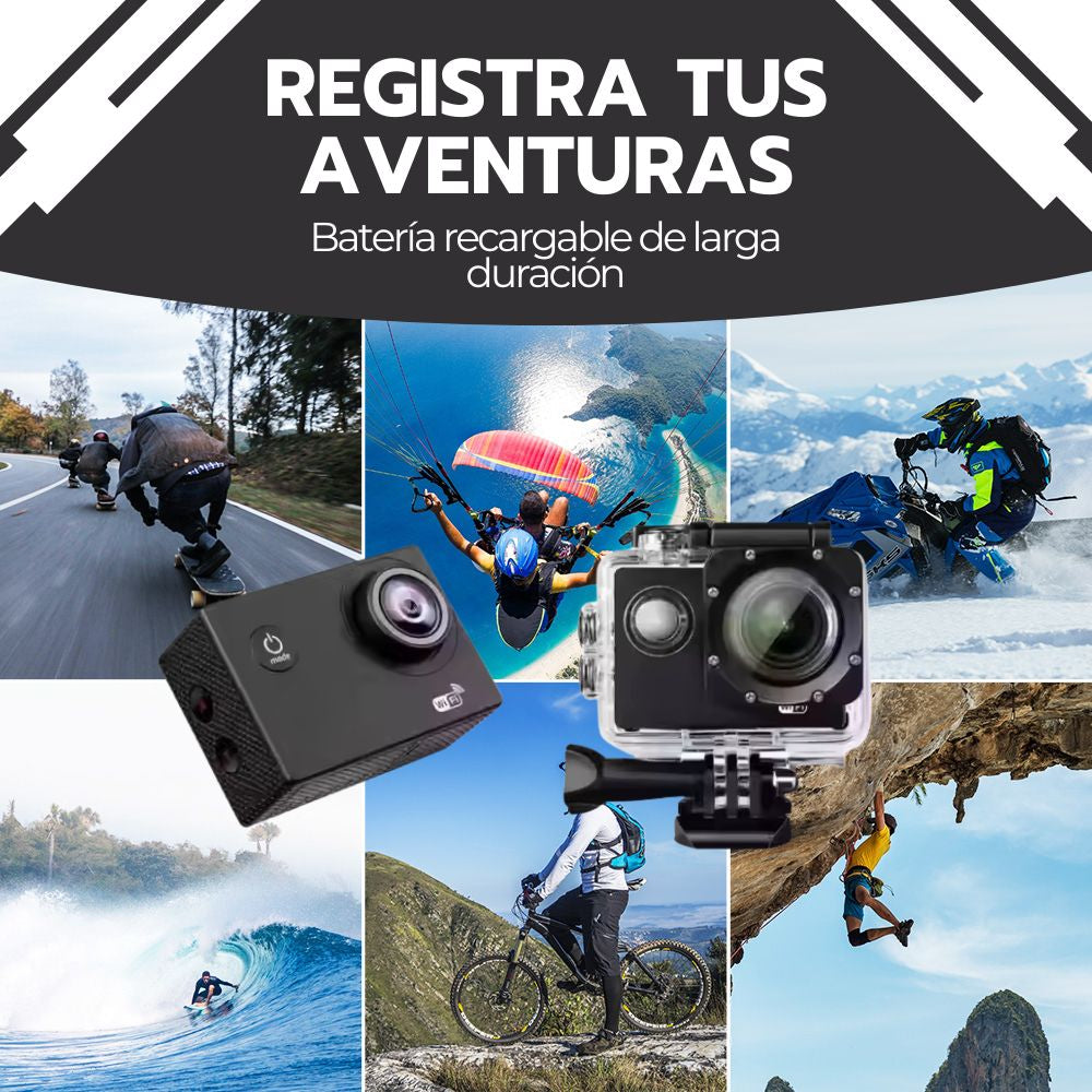 Cámara de Acción Deportiva Full HD Sumergible Gran Angular