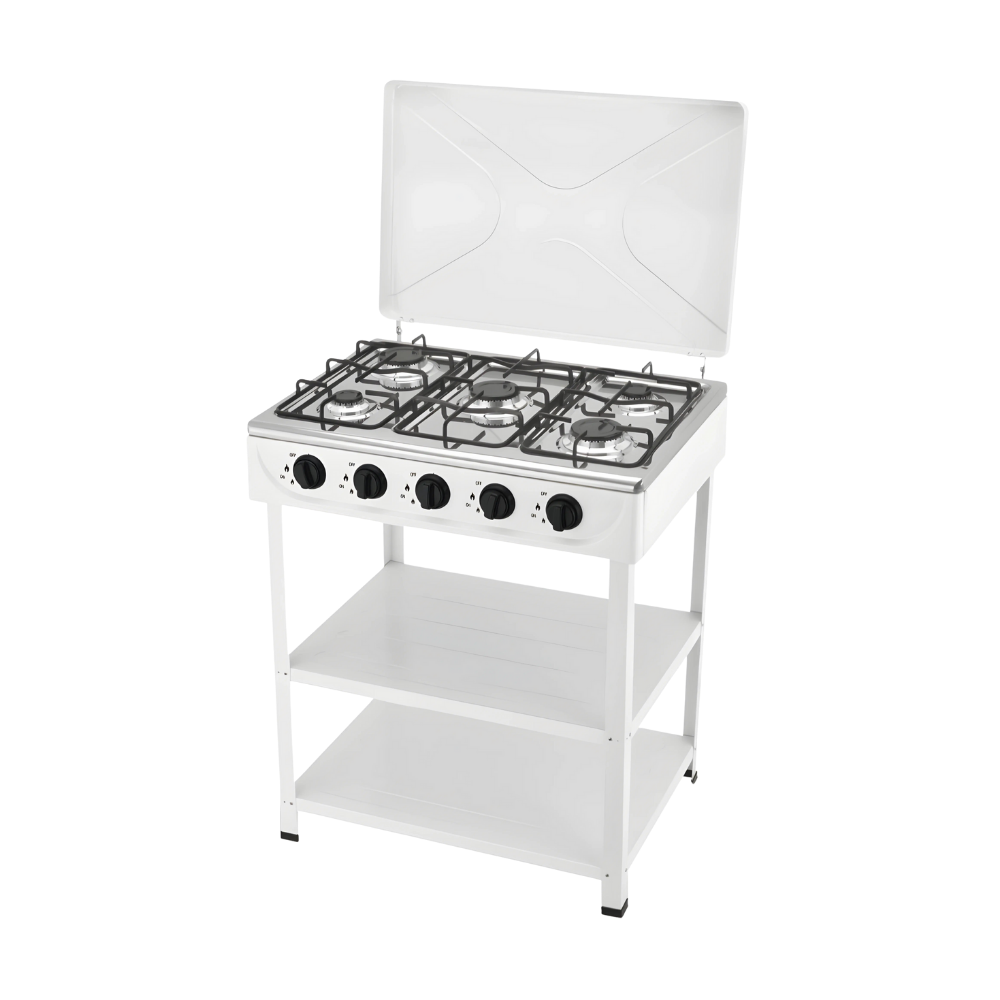 Cocina Encimera Gas 5 Platos con Mesa y Tapa de Acero