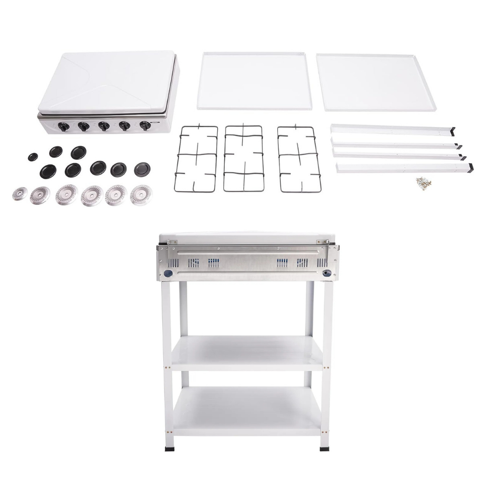 Cocina Encimera Gas 5 Platos con Mesa y Tapa de Acero