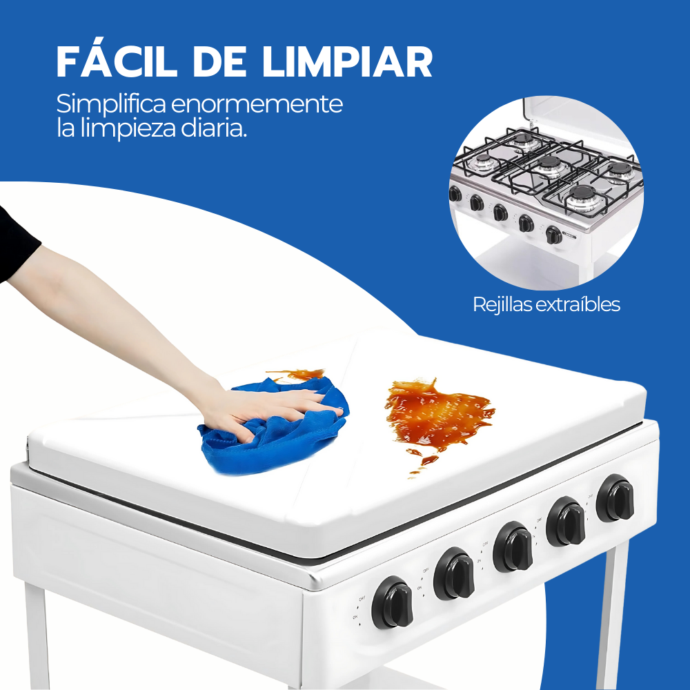 Cocina Encimera Gas 5 Platos con Mesa y Tapa de Acero