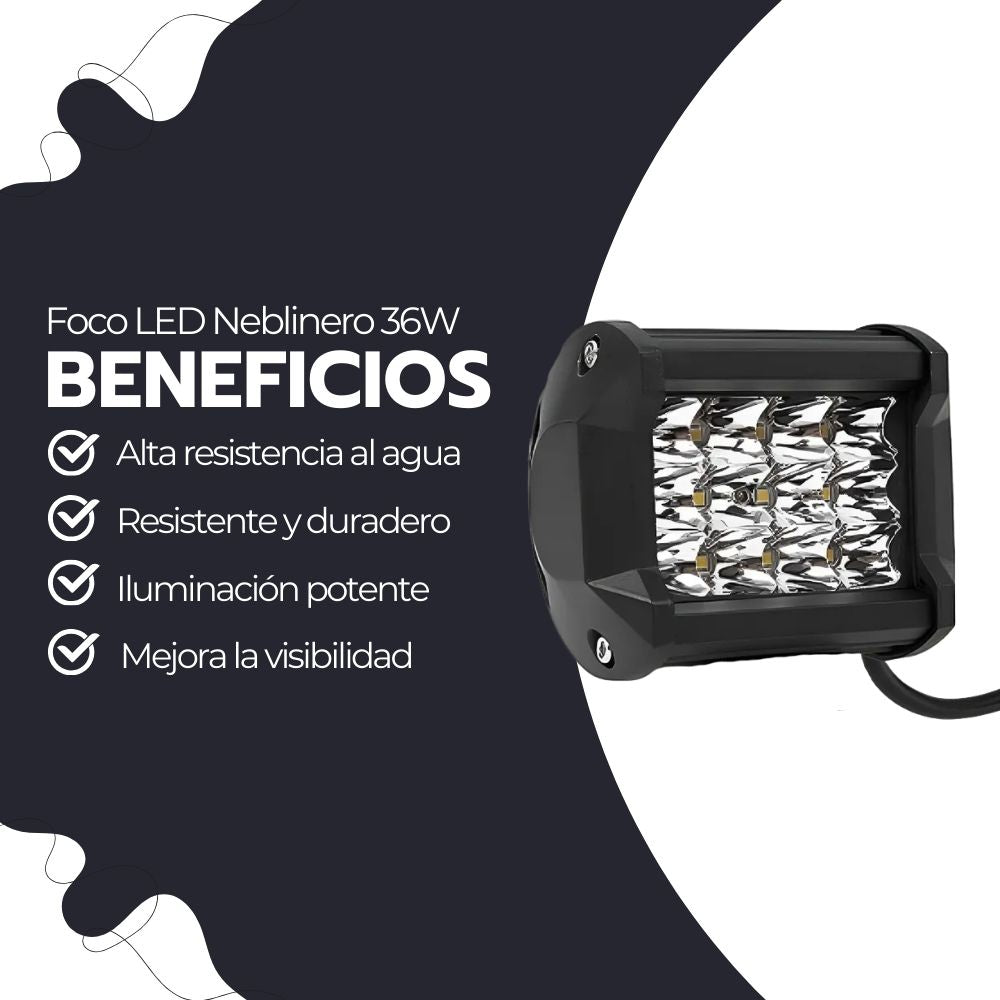 Foco LED Neblinero 36W IP67 Alta Potencia Para Vehículos