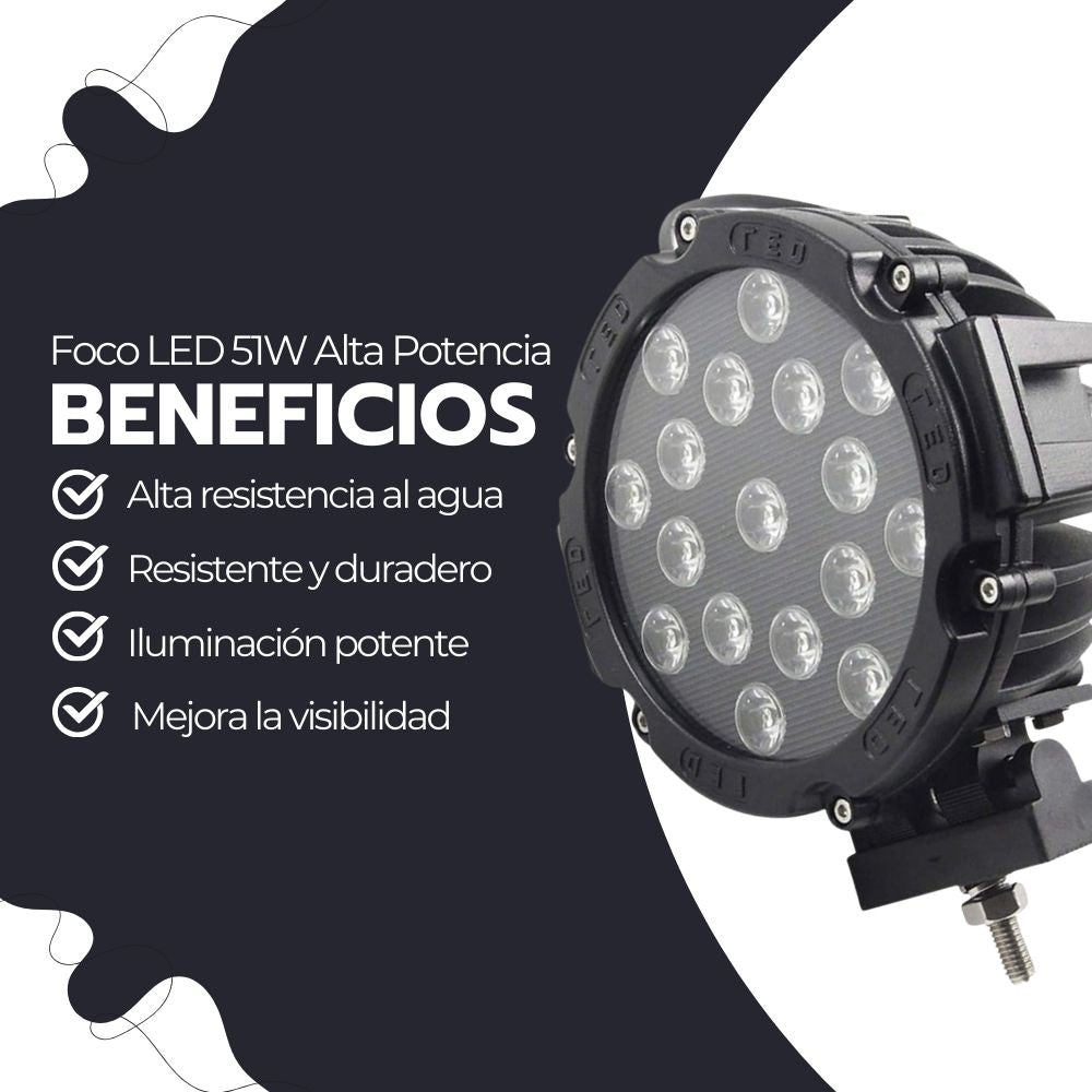 Foco LED 51W Alta Potencia Impermeable Con Base Universal