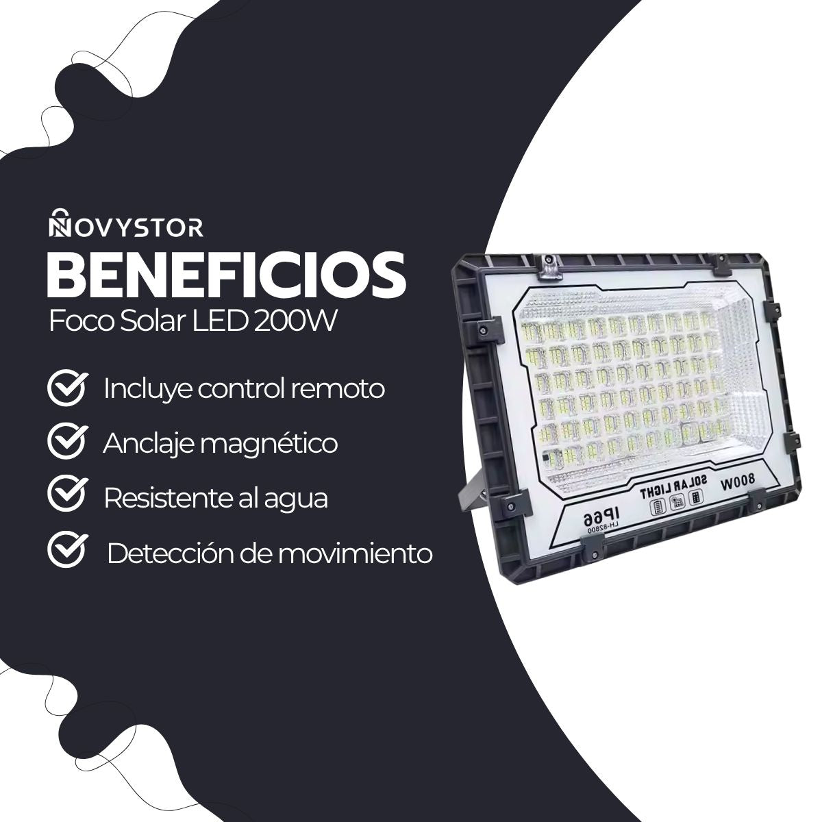 Foco Solar LED 200W IP66 con Sensor Movimiento y Control