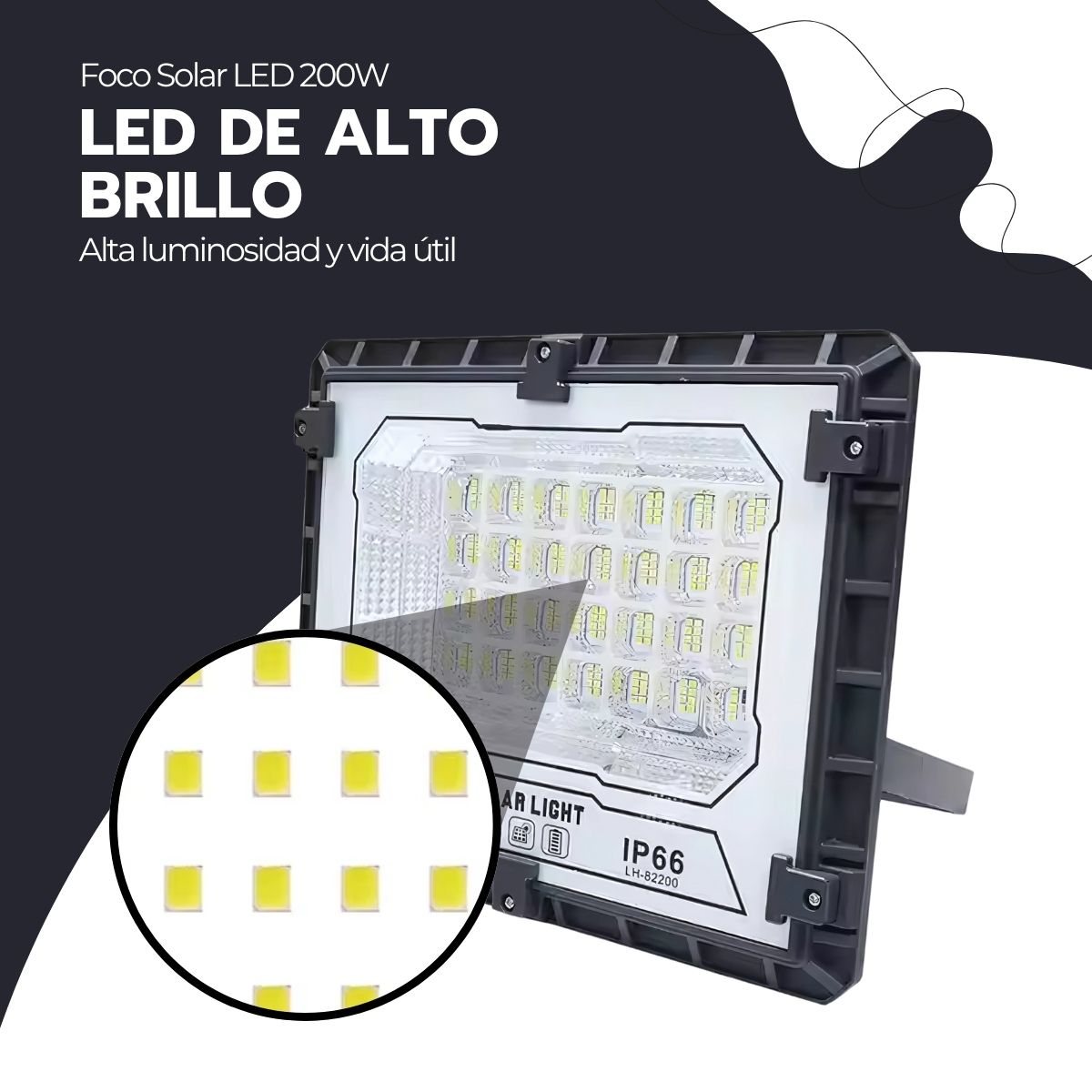 Foco Solar LED 200W IP66 con Sensor Movimiento y Control