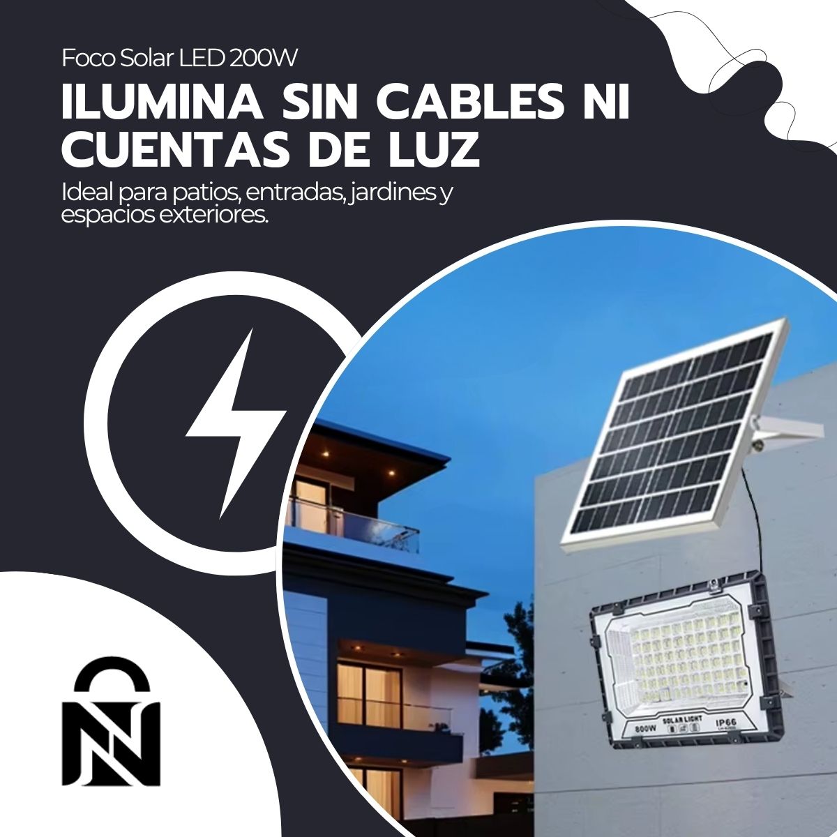 Foco Solar LED 200W IP66 con Sensor Movimiento y Control