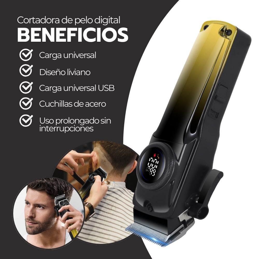 Cortadora De Pelo Digital Pantalla LCD Recargable USB Pro