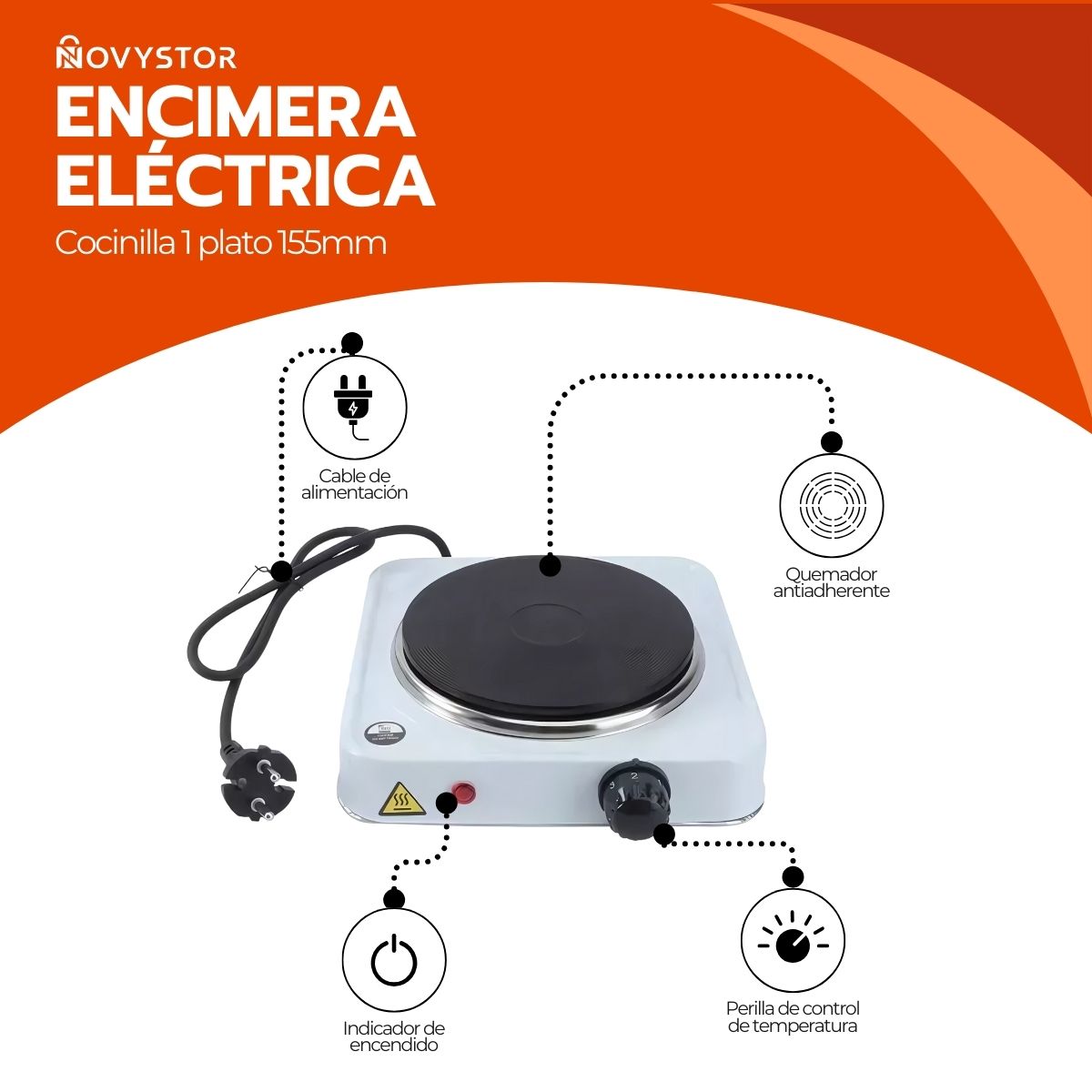 Cocinilla Eléctrica Portátil 1 Plato 155mm Acero Inox