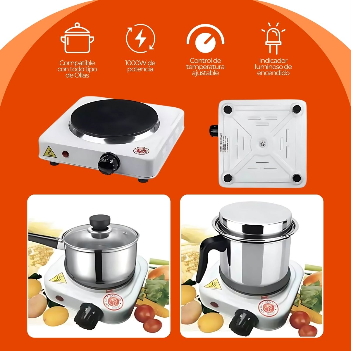 Cocinilla Eléctrica Portátil 1 Plato 155mm Acero Inox