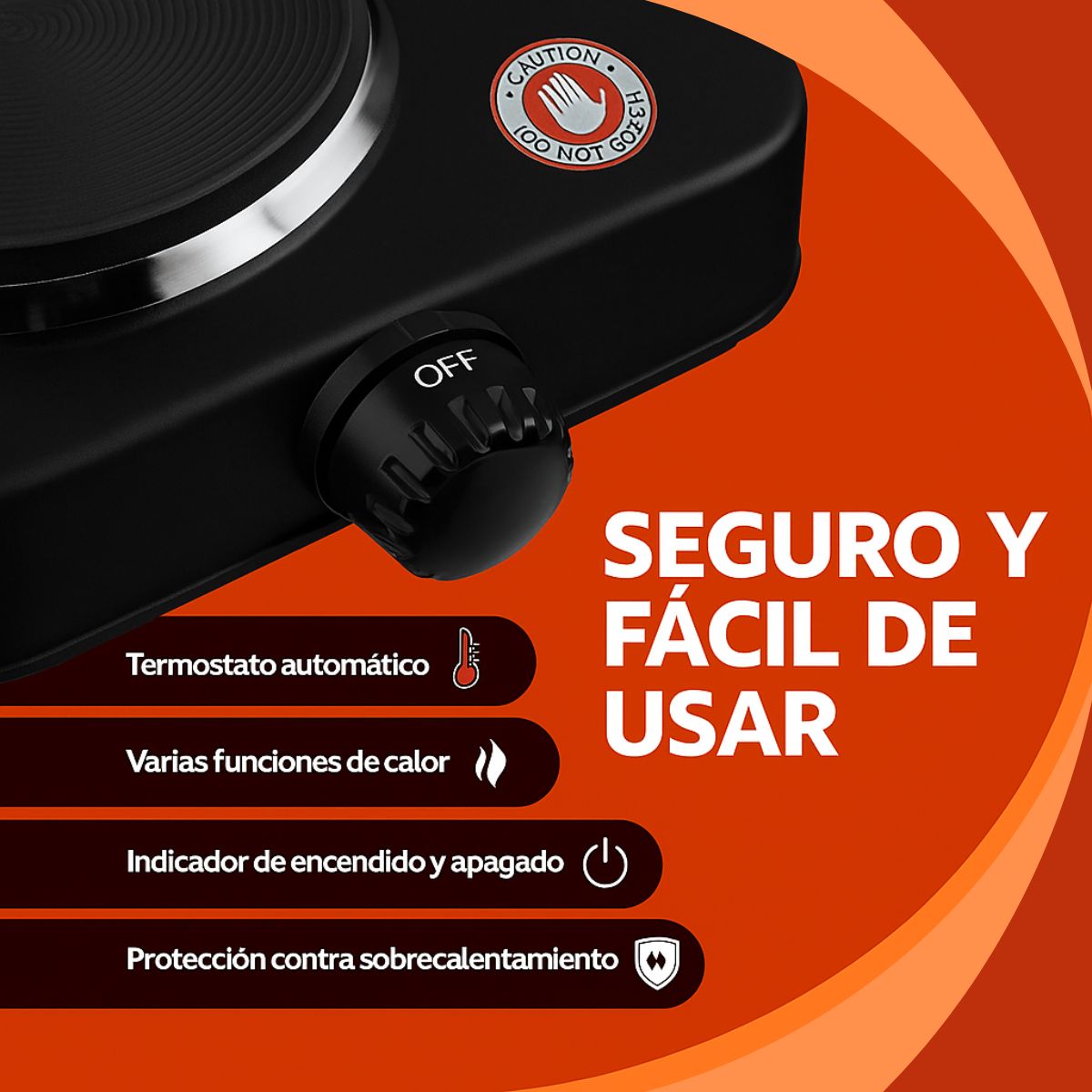 Cocinilla Eléctrica Portátil 1 Plato 155mm Acero Inox Negro