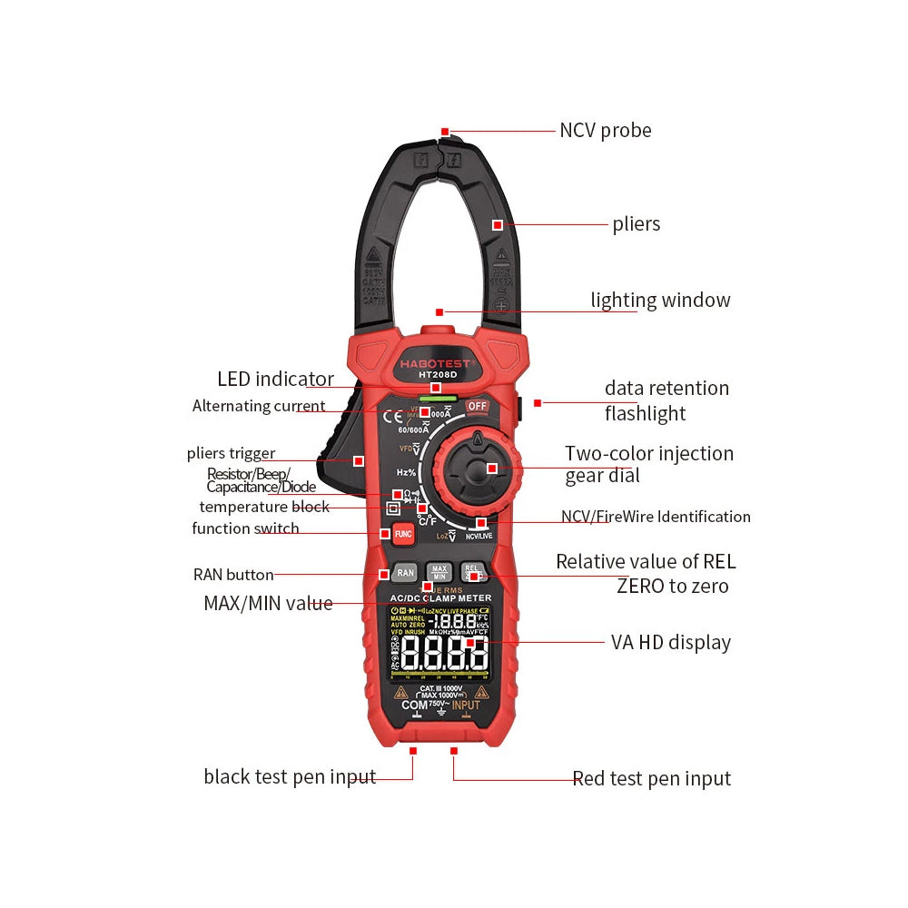 Pinza tenaza Amperímetro digital Ht208d