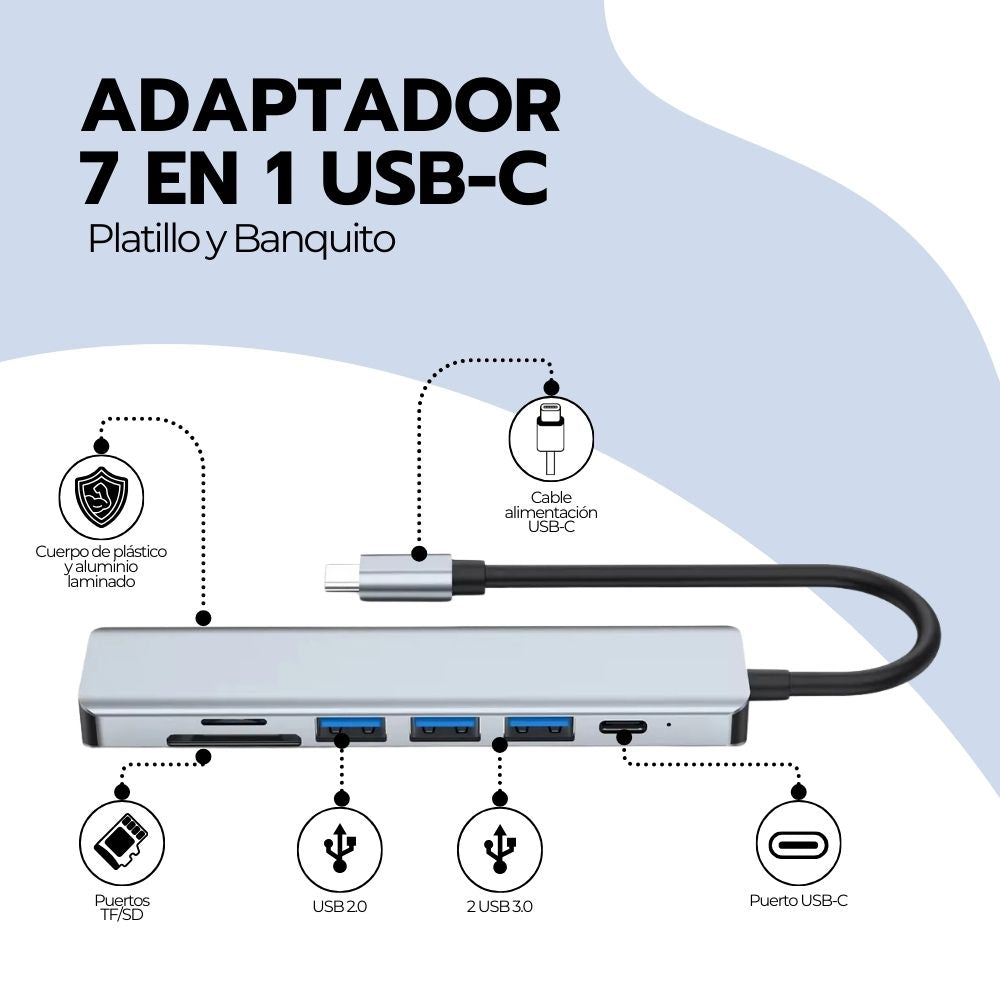 Adaptador 7 En 1 USB-C Con Hdmi Y Puertos + Micro SD 64GB