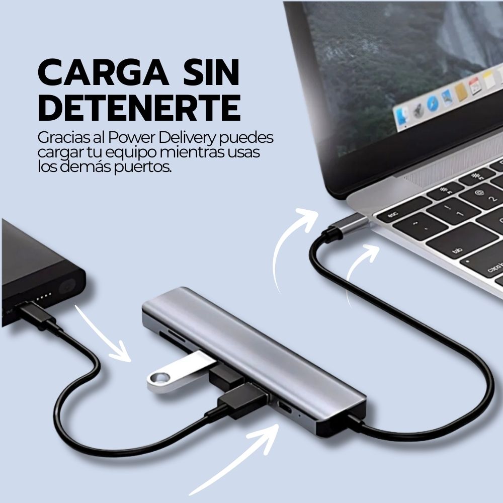 Adaptador 7 En 1 USB-C Con Hdmi Y Puertos + Micro SD 64GB