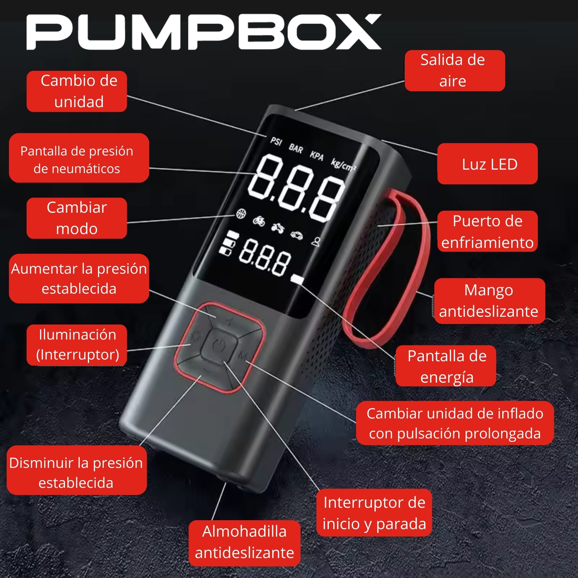 Compresor de aire para auto Portátil Digital a Batería 12V