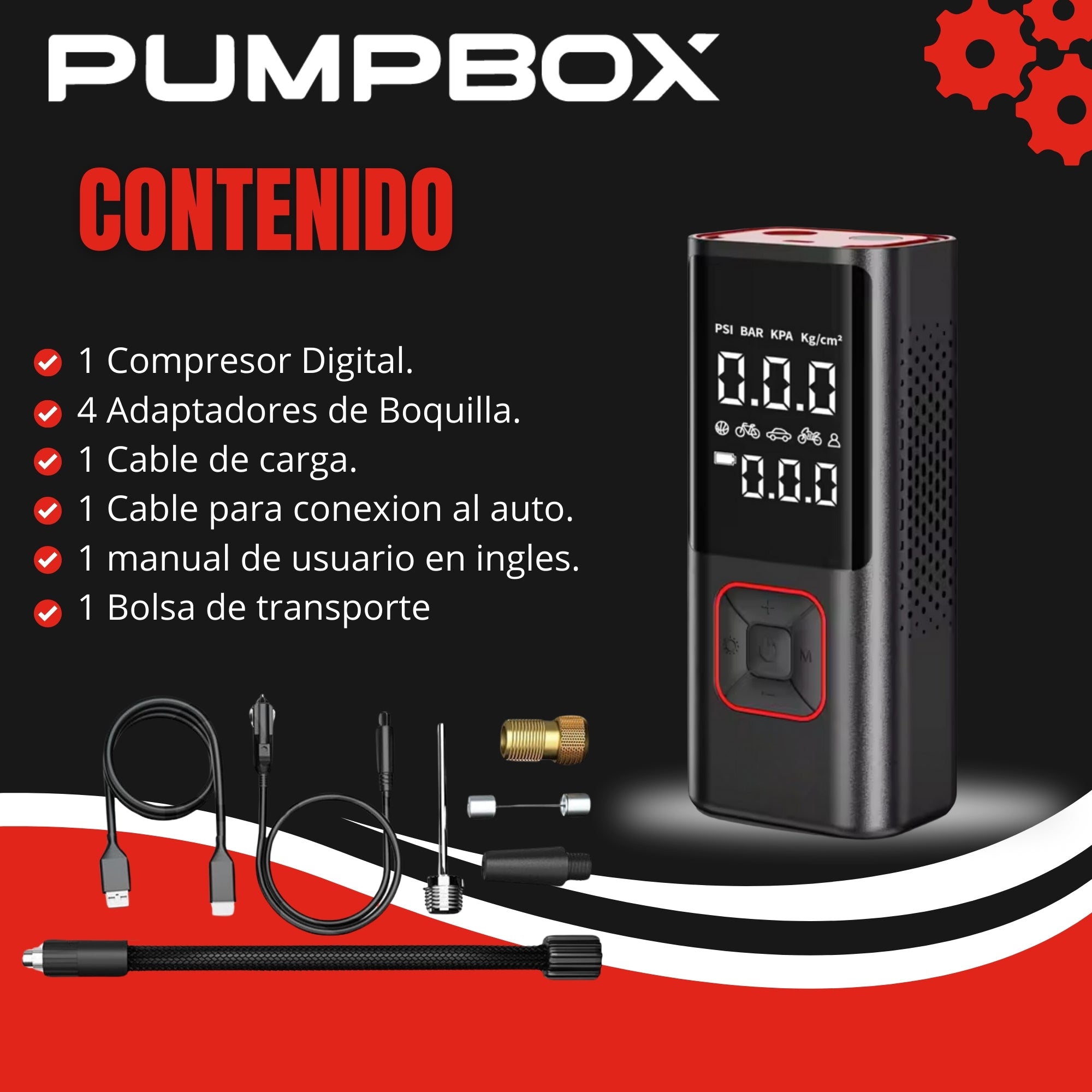 Compresor de aire para auto Portátil Digital a Batería 12V