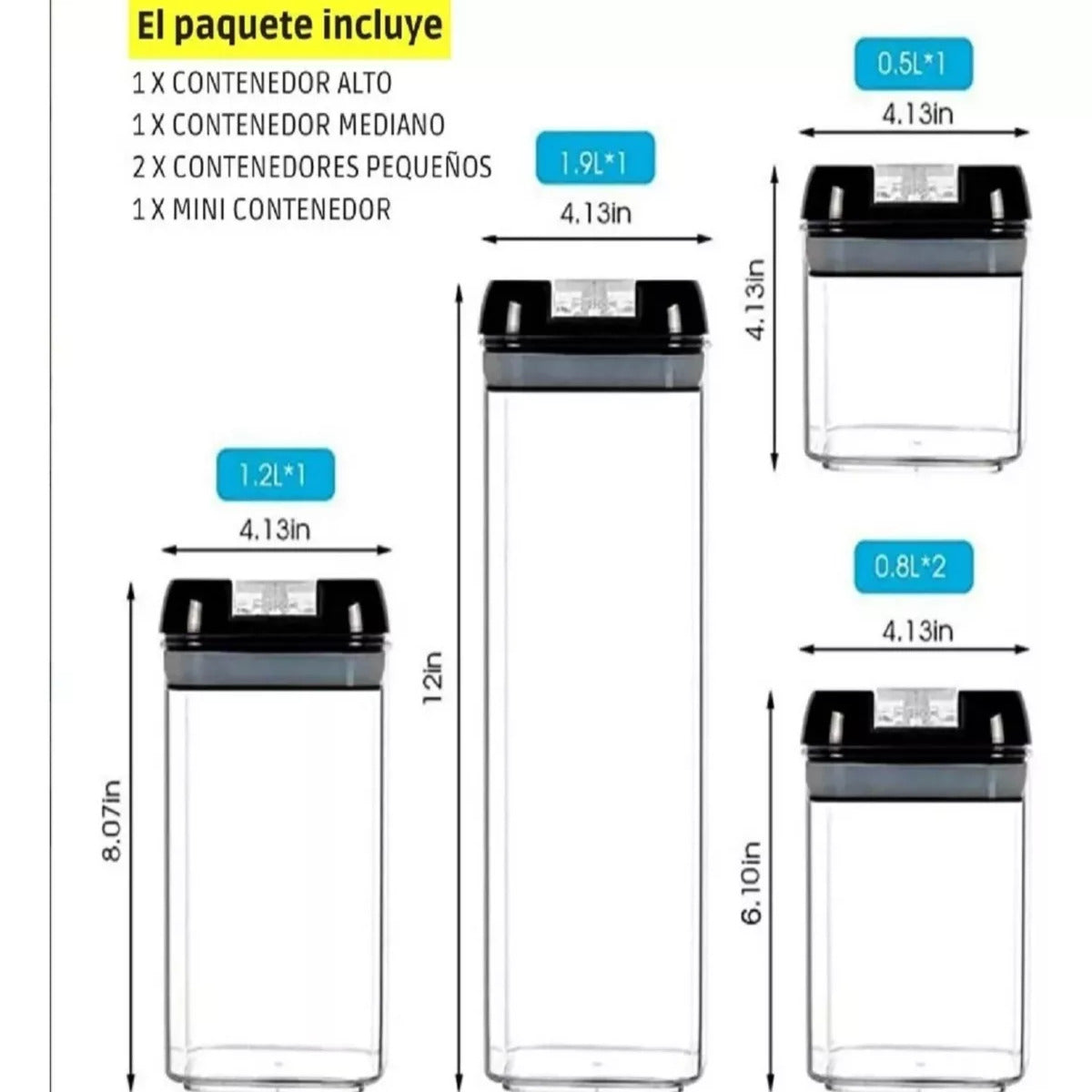 Juego De 5 Contenedores Herméticos Plástico Almacenamiento