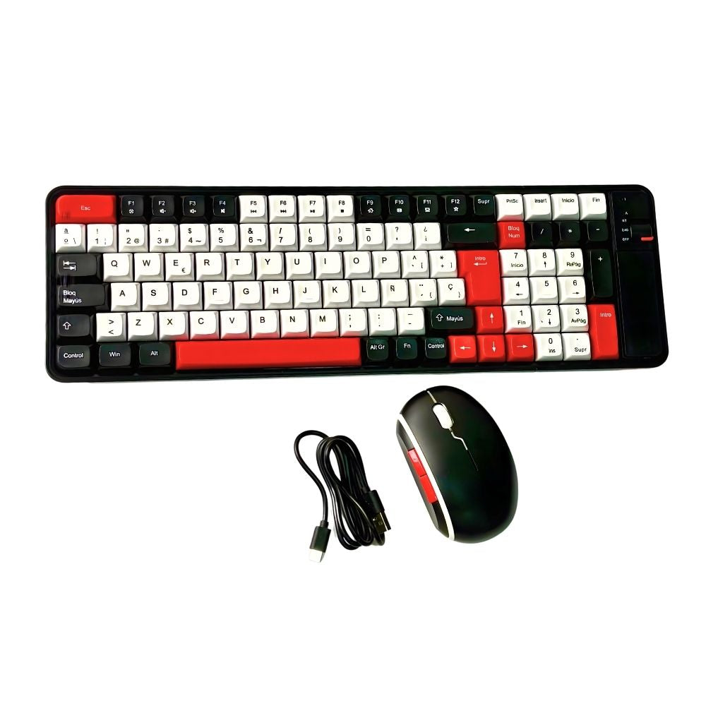 Kit Teclado y Mouse Inalámbrico Bluetooth Recargable Rojo