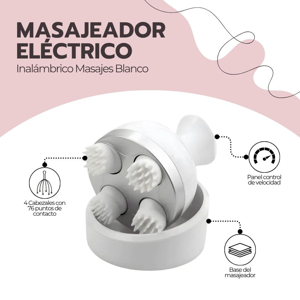 Masajeador Cabeza Eléctrico Inalámbrico Masajes Blanco