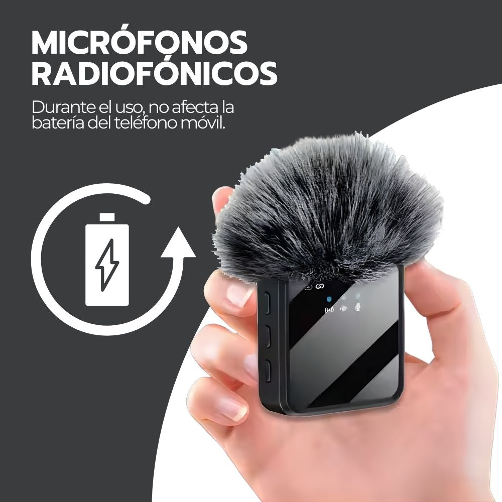 Micrófono Doble Inalámbrico con Receptor 2 en 1 Universal
