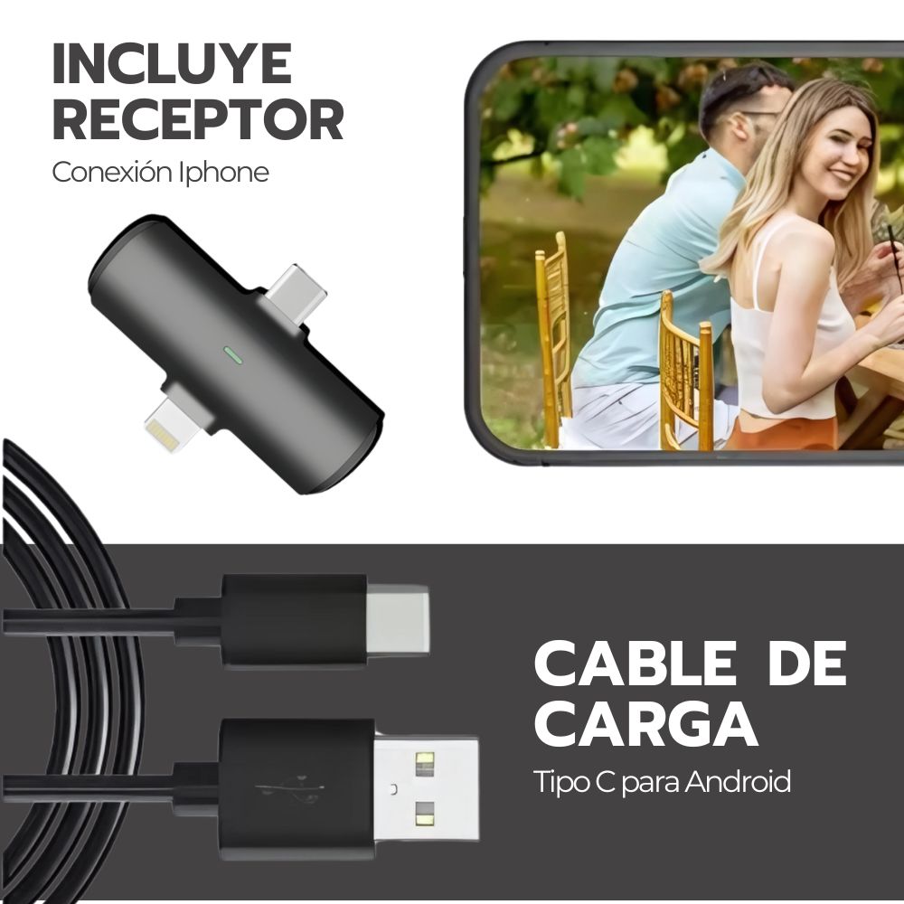 Micrófono Doble Inalámbrico con Receptor 2 en 1 Universal