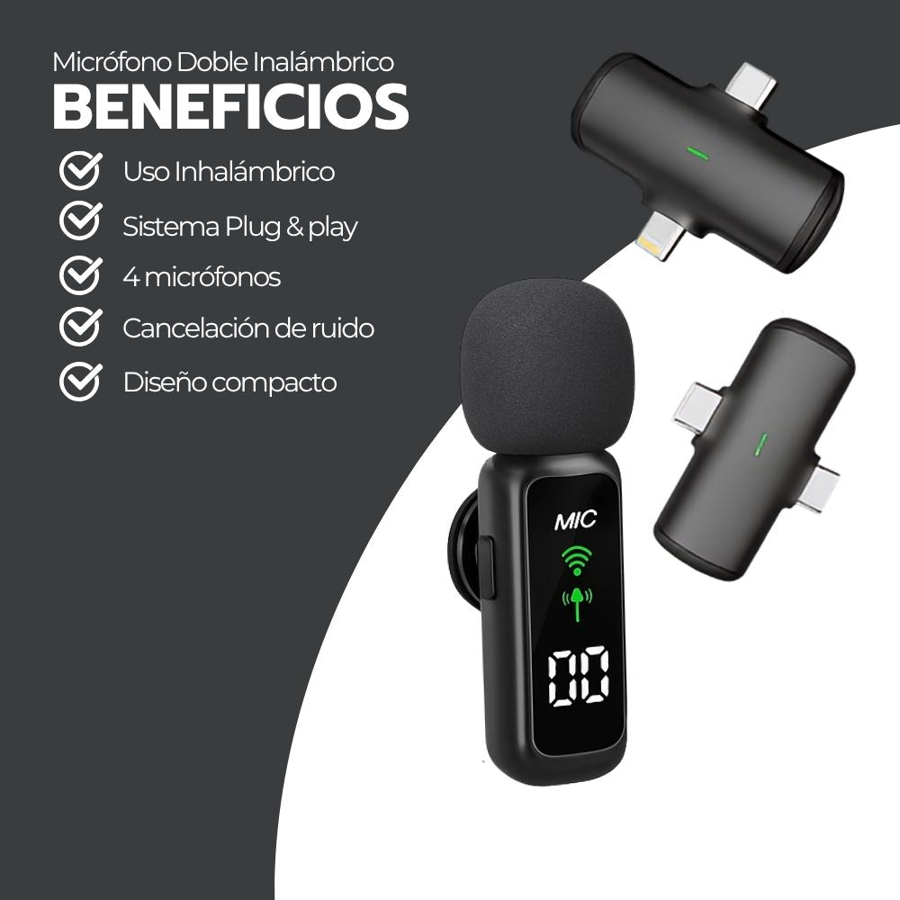 Micrófonos Inalámbricos 4 en 1 Lavalier Bluetooth Negro