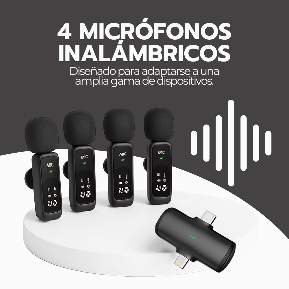 Micrófonos Inalámbricos 4 en 1 Lavalier Bluetooth Negro