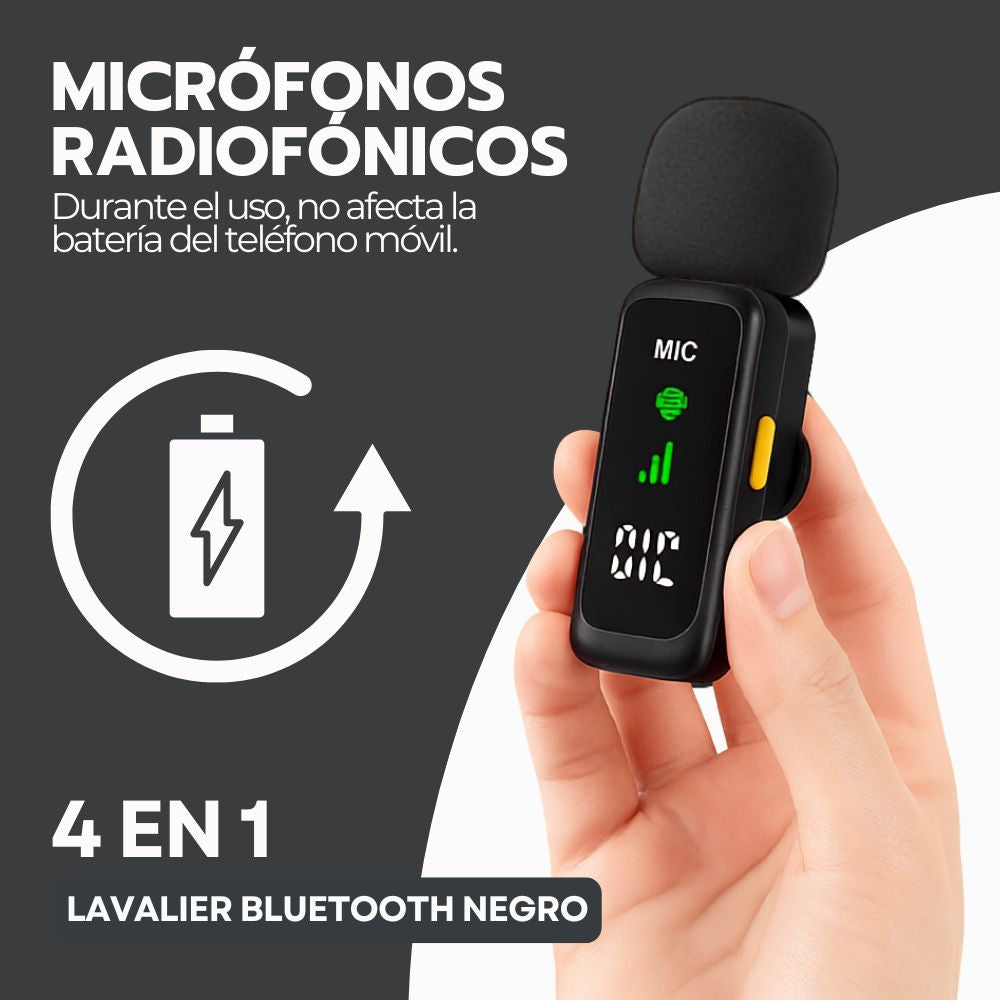 Micrófonos Inalámbricos 4 en 1 Lavalier Bluetooth Negro