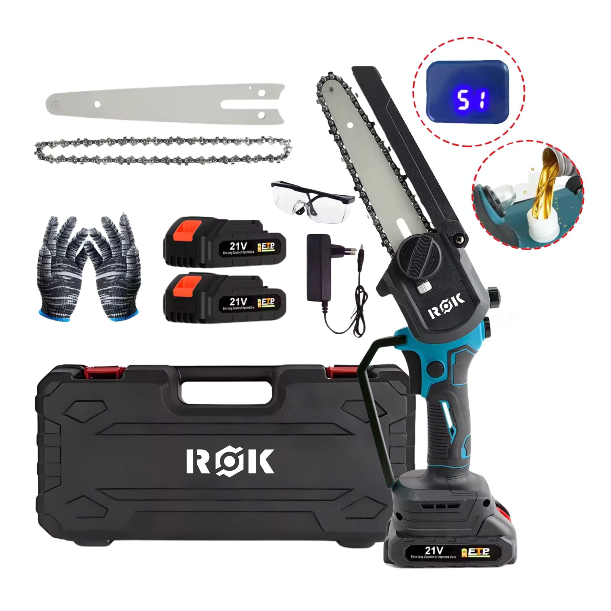 Electrosierra Motosierra inalámbrica 6"+Pantalla+ 2 baterías