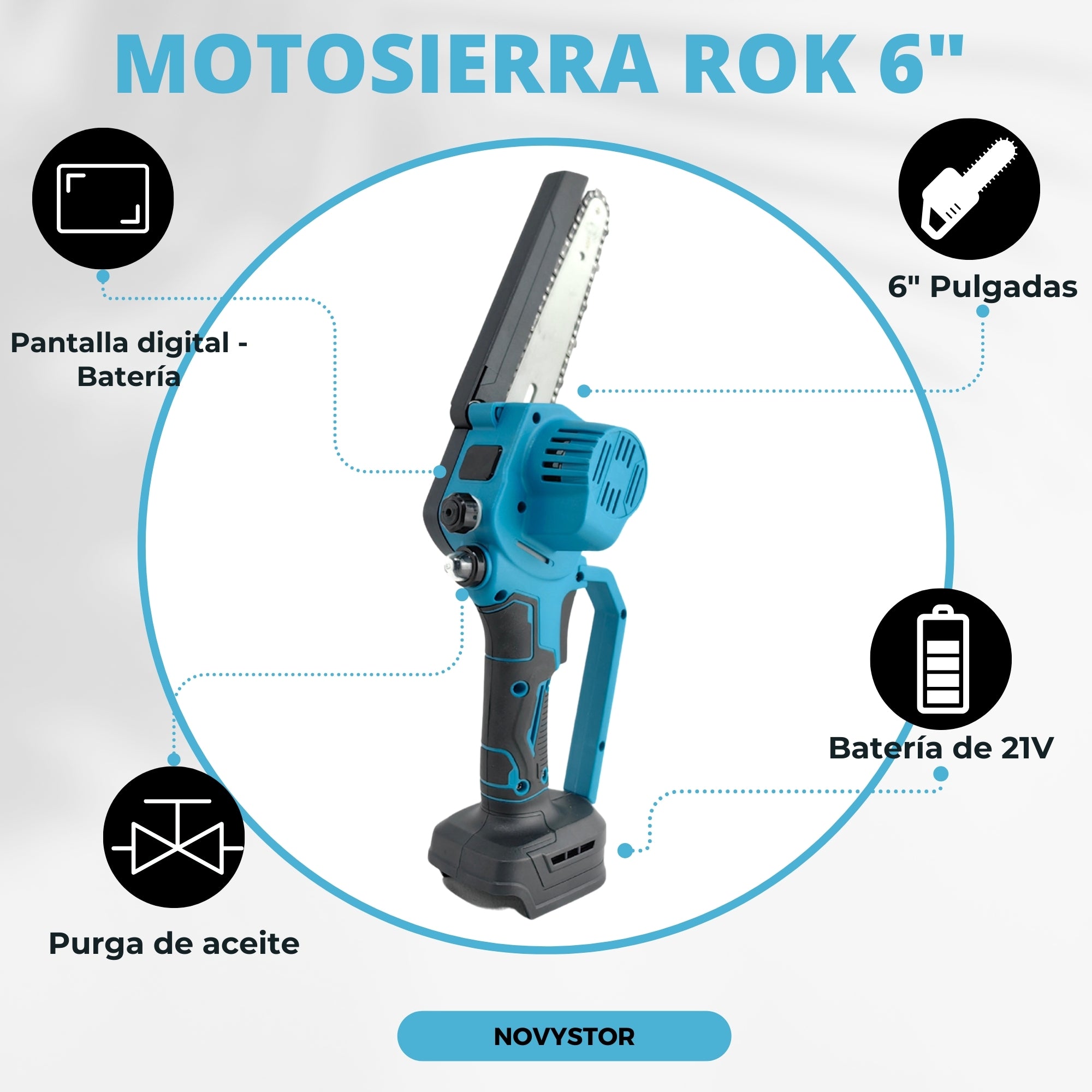 Electrosierra Motosierra inalámbrica 6"+Pantalla+ 2 baterías