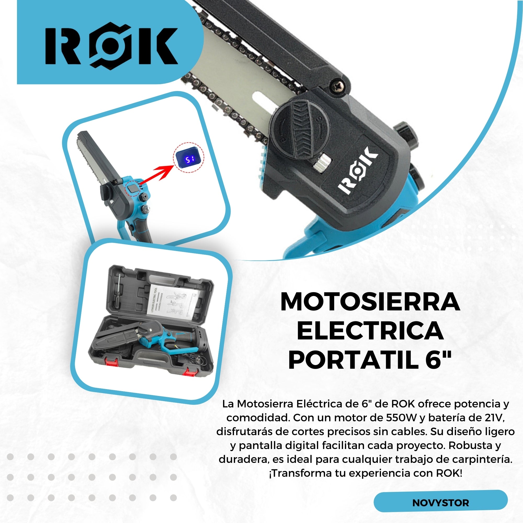 Electrosierra Motosierra inalámbrica 6"+Pantalla+ 2 baterías