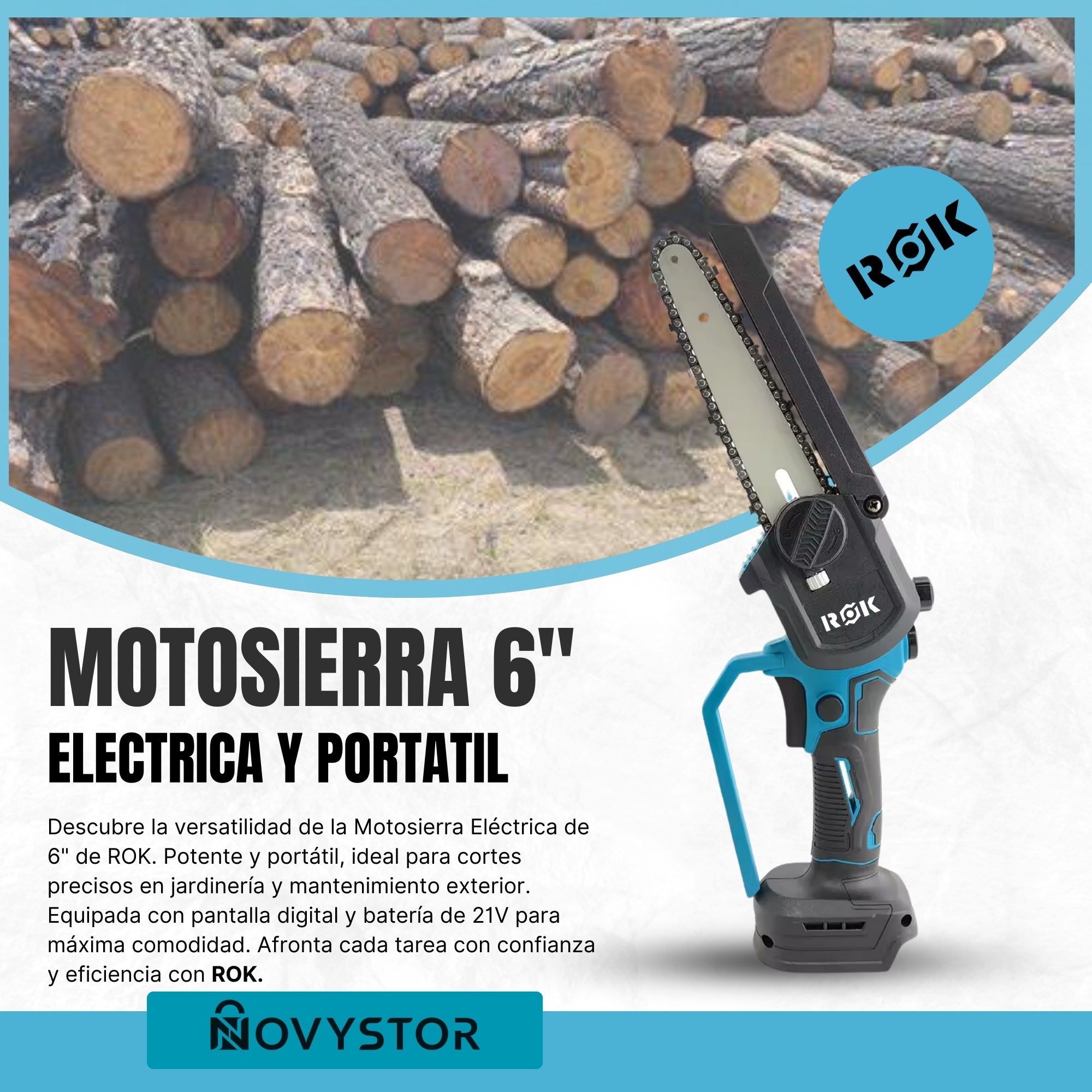 Electrosierra Motosierra inalámbrica 6"+Pantalla+ 2 baterías