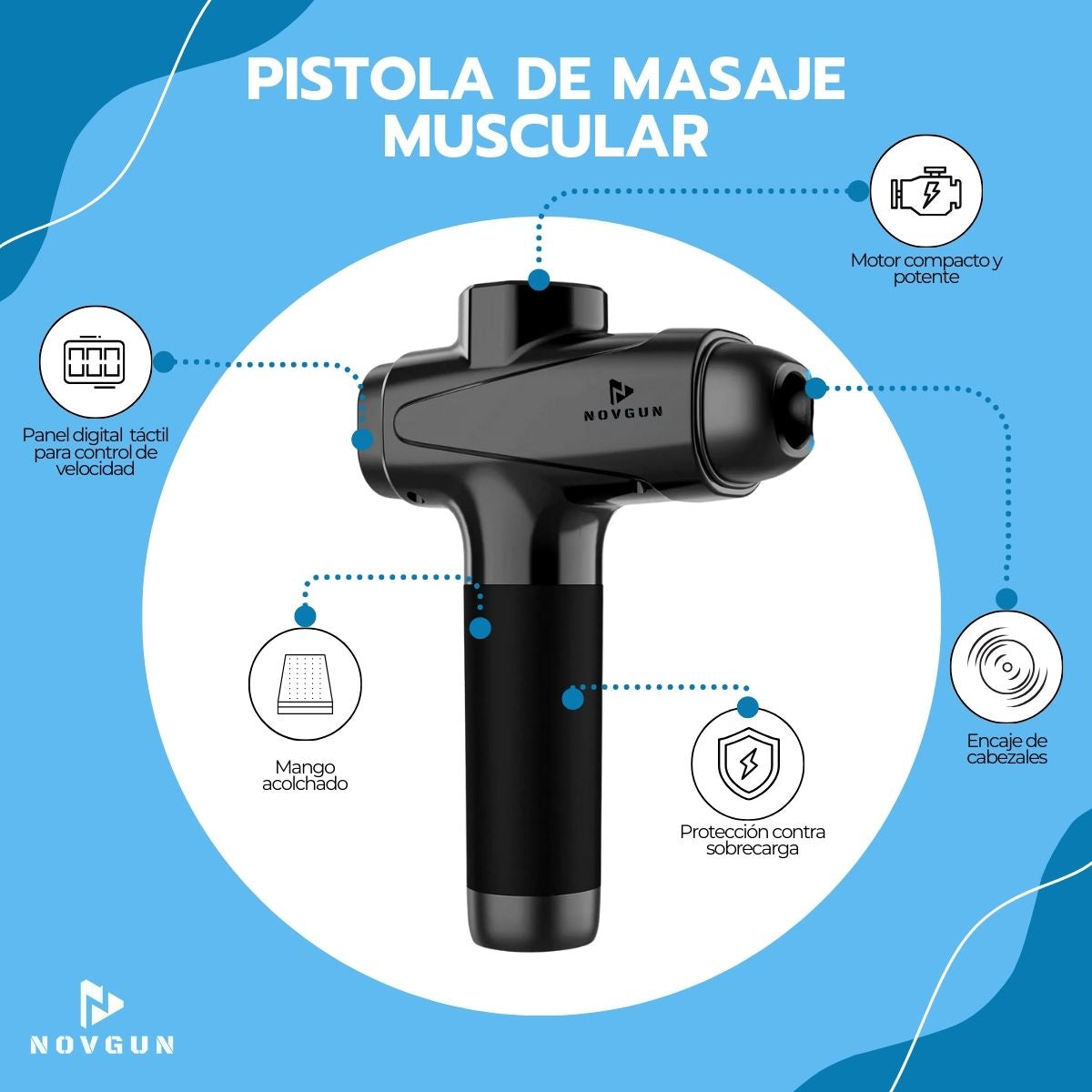 Pistola de Masajes Descontracturante Gun Kine + 11 Cabezales