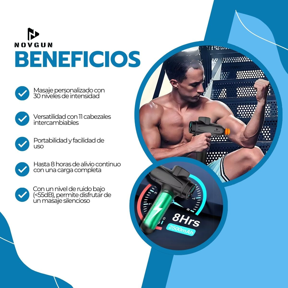 Pistola de Masajes Descontracturante Gun Kine + 11 Cabezales