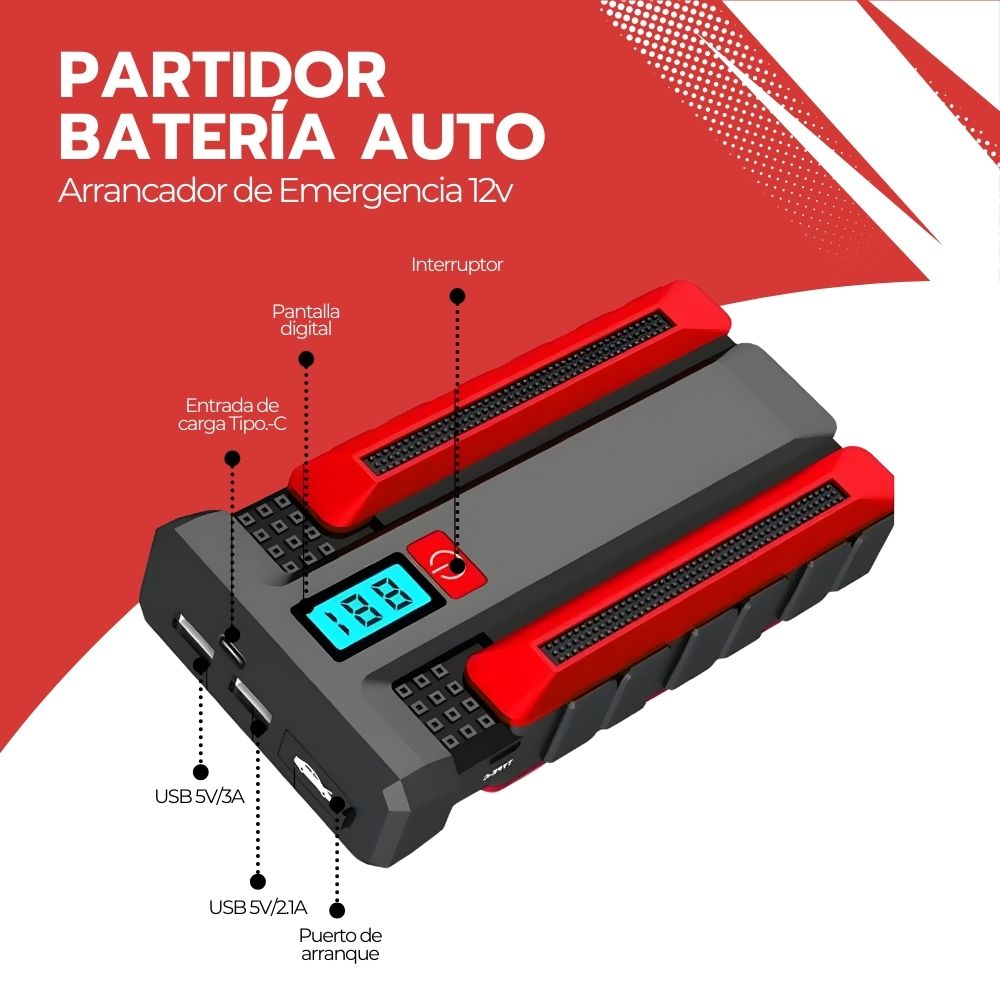 Partidor Batería Auto Arrancador De Emergencia Autos 12v