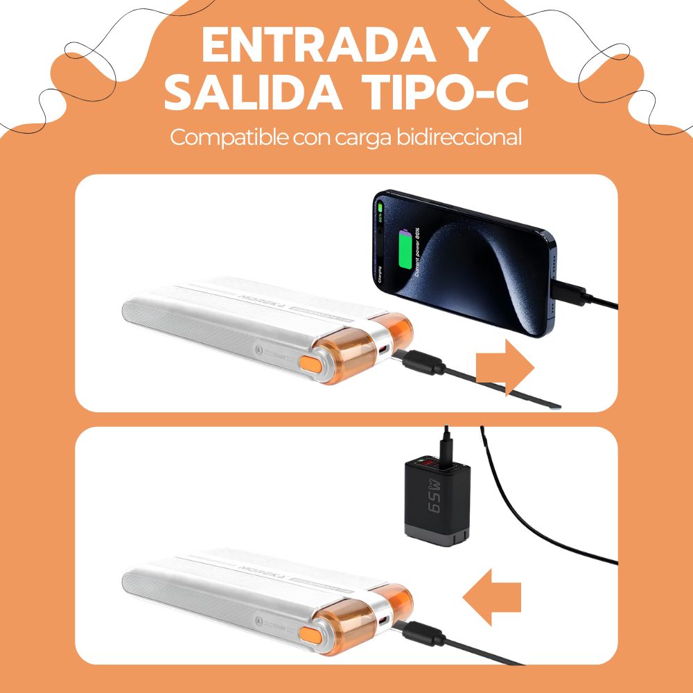 Power Bank 10000mAh Carga Rápida 20W USB-C y IPhone