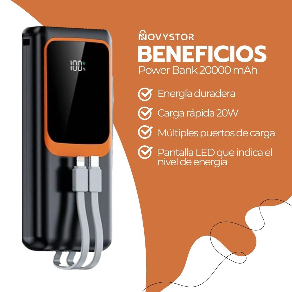 Power Bank 20000 mAh Carga Rápida USB-C con Pantalla LED